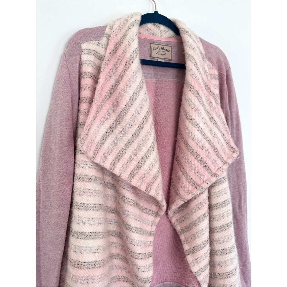 Lucky Brand Marbled Pink Flyaway Collar Open Cardigan Boho Chic Festival Medium